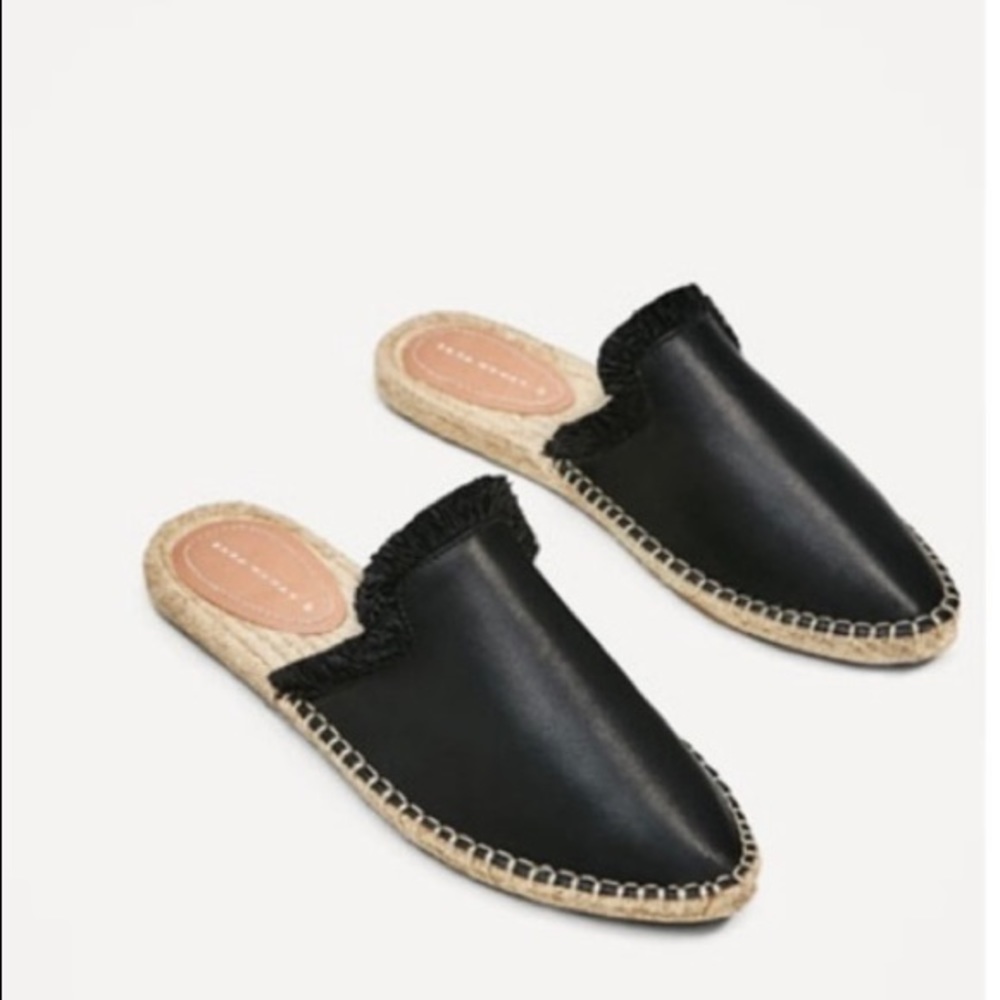 Zara Black Leather Jute Espadrilles. Size 6.